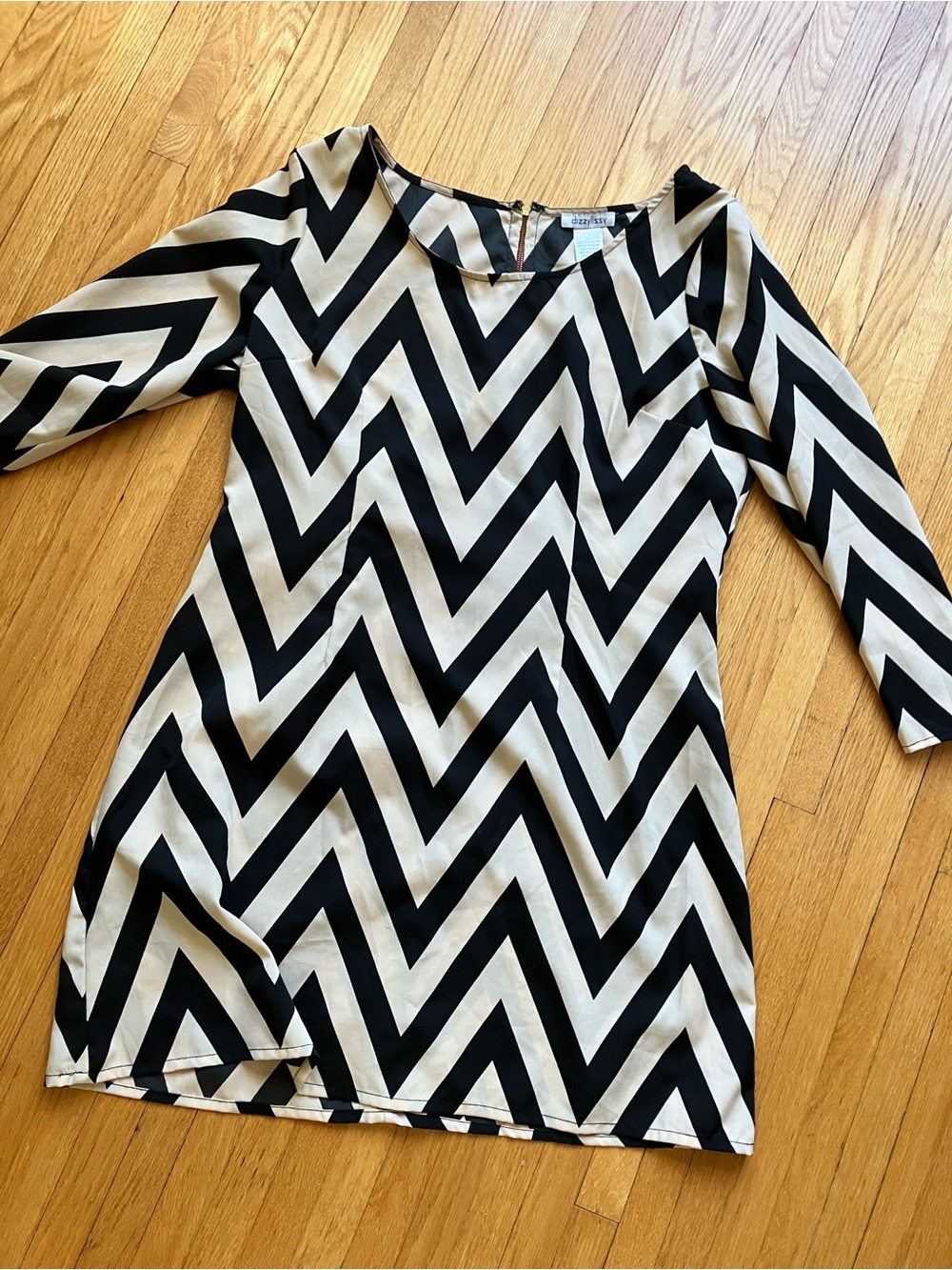 Black and Cream Chevron Shift Dress - Women's Tunic Dress